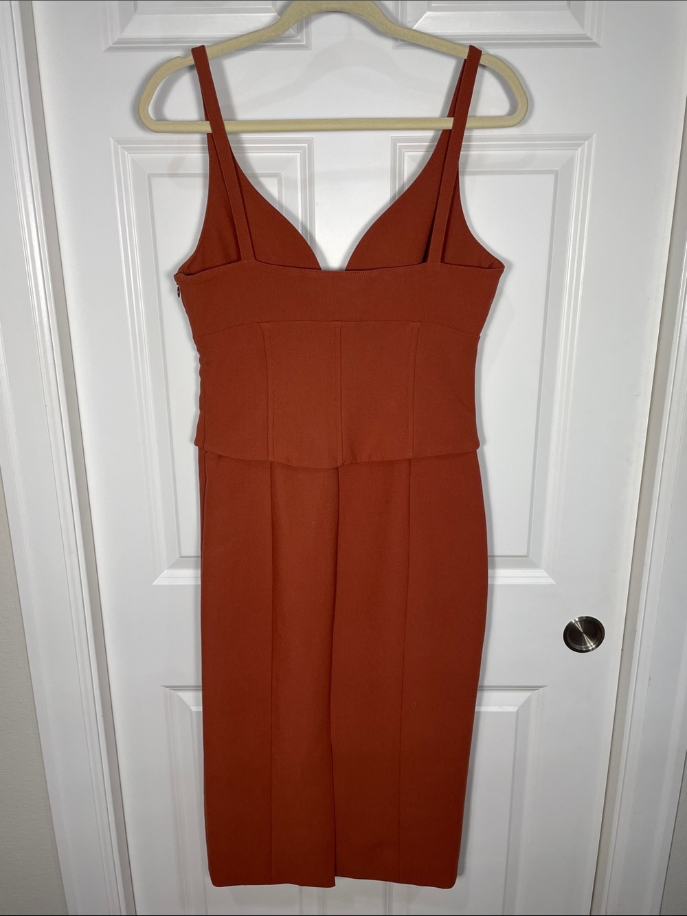 CINQ A SEPT Demia Bustier Corset Lace Up Midi Dress Sz 8 Sleeveless Burnt Orange - Picture 6 of 14